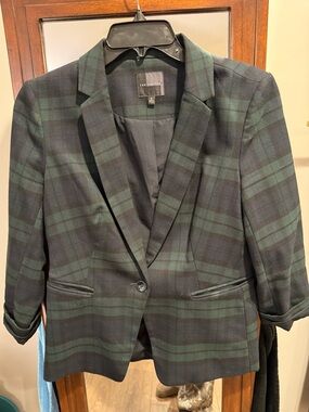 The Limited Black & Dark Green Plaid Blazer
